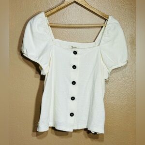 Madewell Cream Jacquard Square Neck Puff
Sleeve Top Womens Size Medium